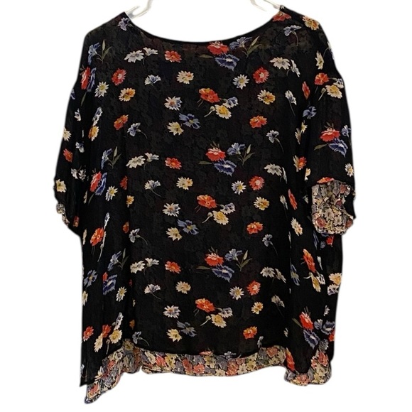 Reversable Floral Black Blouse Flowy Oversized fit  , Boho Western Cadual Chic - Picture 1 of 9
